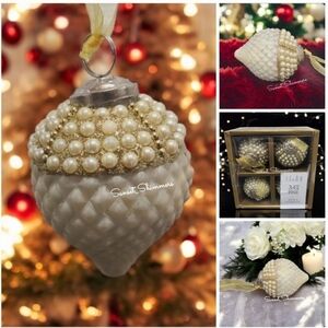 4pc Set Gold Beaded Pinecone / Egg Corn Glass Kugal Style Christmas Ornaments